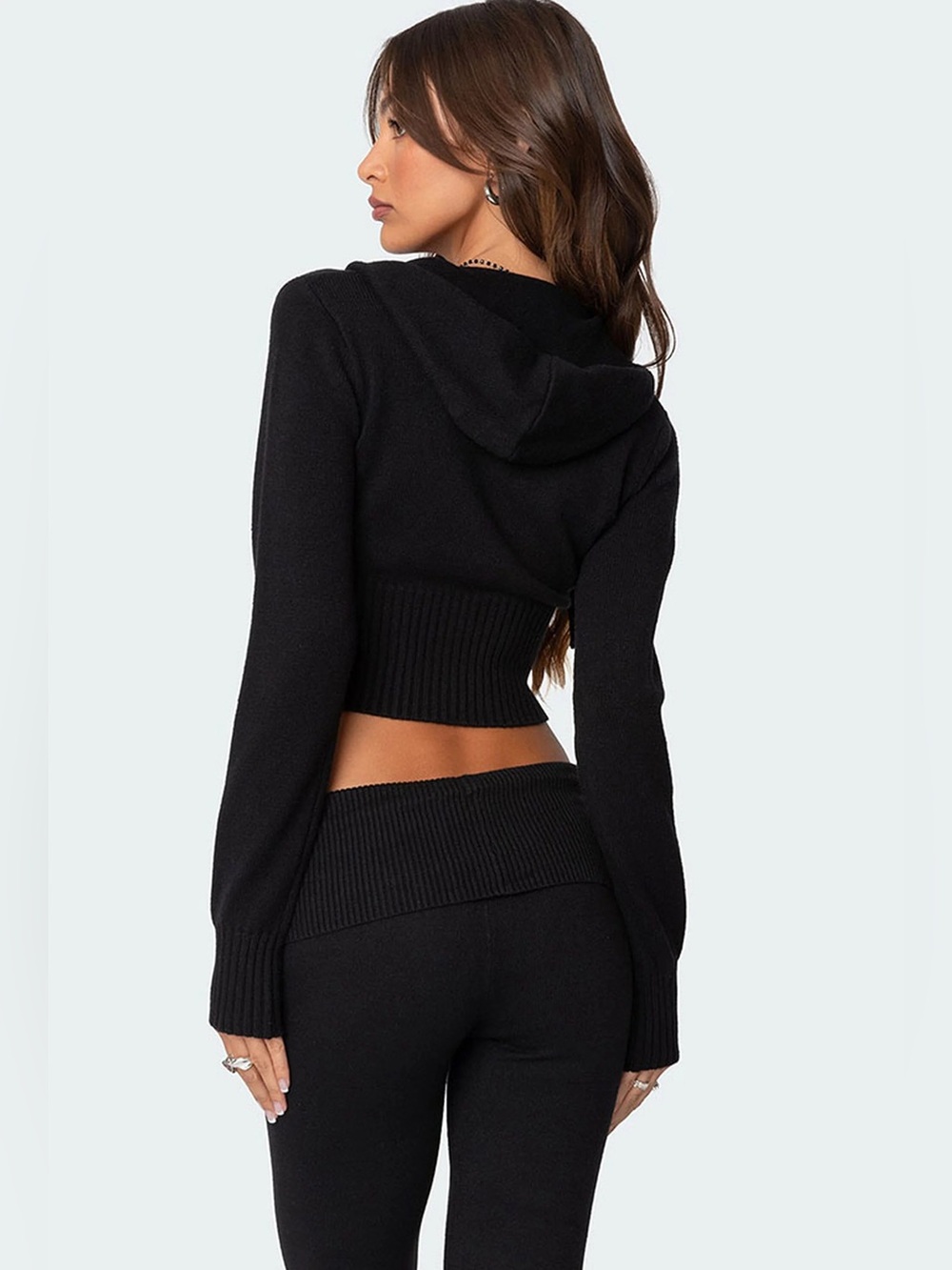 Edikted Desiree Knitted Hooded Cardigan Black Womens Size Small Cozy Whimsigoth - Picture 3 of 10